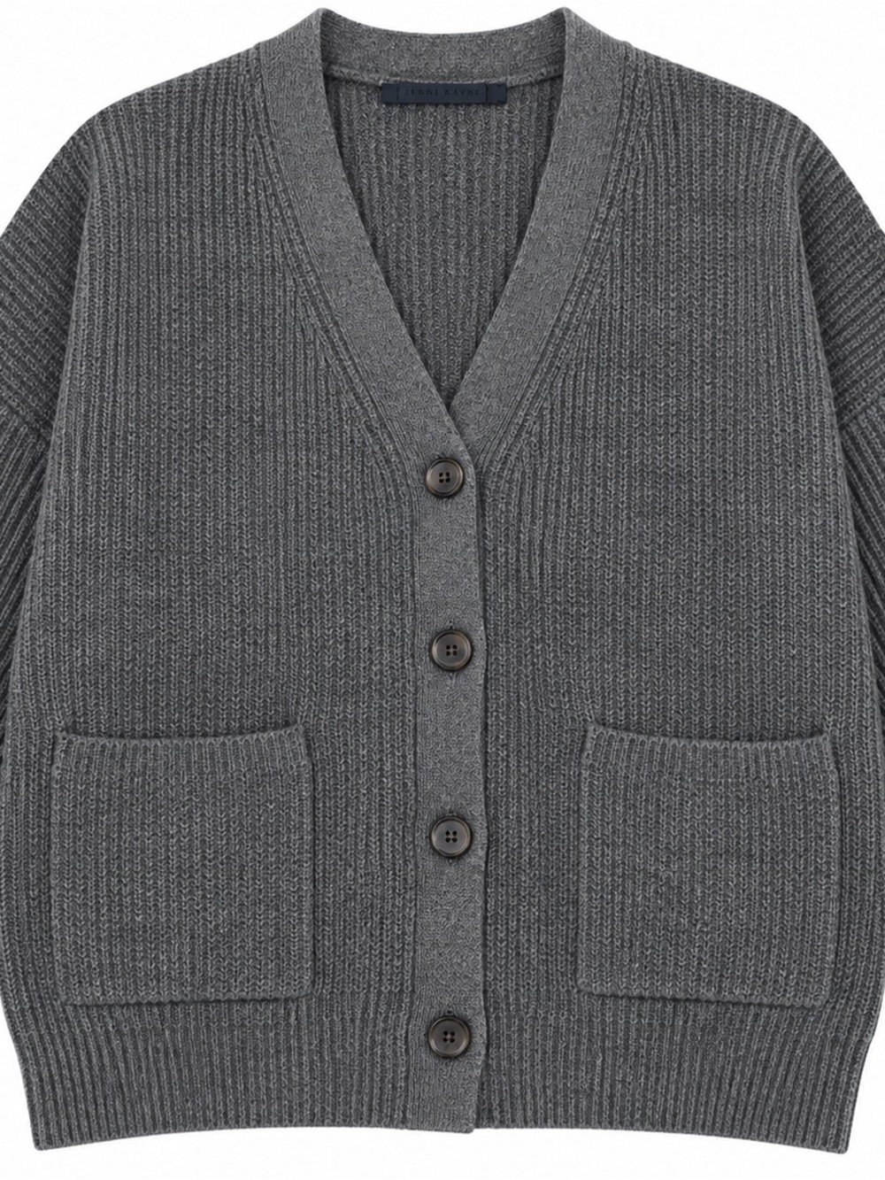 Jenni Kayne Everyday Cardigan Charcoal Gray Cashmere 100% ribbed Knit Sweater s